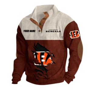 Cincinnati Bengals Fans Gift Men's Stand Up Collar Base Shirt, All Over Print Base Shirt For Sport Fan, Custom Name NFL142090625116 - Dark Red