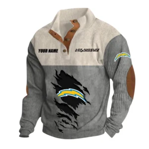 Los Angeles Chargers Fans Gift Men's Stand Up Collar Base Shirt, All Over Print Base Shirt For Sport Fan, Custom Name NFL142090625117 - Gray