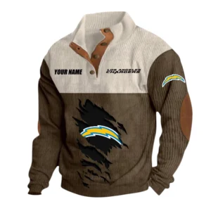 Los Angeles Chargers Fans Gift Men's Stand Up Collar Base Shirt, All Over Print Base Shirt For Sport Fan, Custom Name NFL142090625117 - Brown