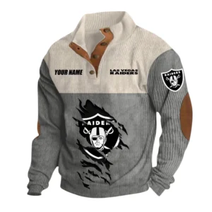 Las Vegas Raiders Fans Gift Men's Stand Up Collar Base Shirt, All Over Print Base Shirt For Sport Fan, Custom Name NFL142090625118 - Gray
