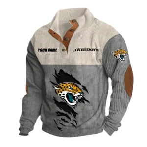 Jacksonville Jaguars Fans Gift Men's Stand Up Collar Base Shirt, All Over Print Base Shirt For Sport Fan, Custom Name NFL142090625119 - Gray