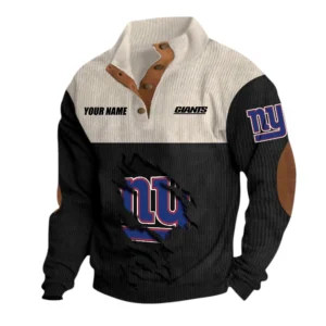 New York Giants Fans Gift Men's Stand Up Collar Base Shirt, All Over Print Base Shirt For Sport Fan, Custom Name NFL142090625121 - Black