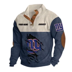 New York Giants Fans Gift Men's Stand Up Collar Base Shirt, All Over Print Base Shirt For Sport Fan, Custom Name NFL142090625121 - Navy Blue