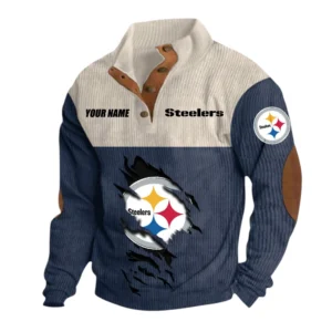 Pittsburgh Steelers Fans Gift Men's Stand Up Collar Base Shirt, All Over Print Base Shirt For Sport Fan, Custom Name NFL142090625122 - Navy Blue