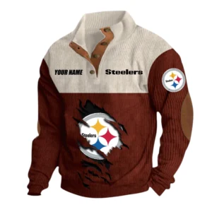 Pittsburgh Steelers Fans Gift Men's Stand Up Collar Base Shirt, All Over Print Base Shirt For Sport Fan, Custom Name NFL142090625122 - Dark Red