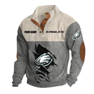 Philadelphia Eagles Fans Gift Men's Stand Up Collar Base Shirt, All Over Print Base Shirt For Sport Fan, Custom Name NFL142090625125 - Gray