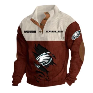 Philadelphia Eagles Fans Gift Men's Stand Up Collar Base Shirt, All Over Print Base Shirt For Sport Fan, Custom Name NFL142090625125 - Dark Red