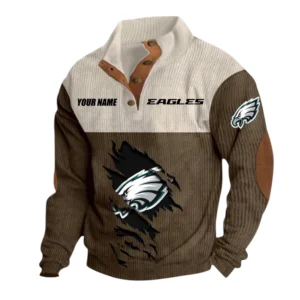 Philadelphia Eagles Fans Gift Men's Stand Up Collar Base Shirt, All Over Print Base Shirt For Sport Fan, Custom Name NFL142090625125 - Brown