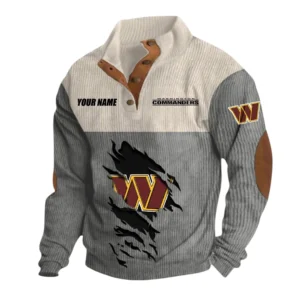 Washington Commanders Fans Gift Men's Stand Up Collar Base Shirt, All Over Print Base Shirt For Sport Fan, Custom Name NFL142090625126 - Gray