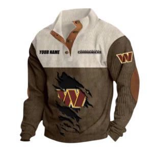 Washington Commanders Fans Gift Men's Stand Up Collar Base Shirt, All Over Print Base Shirt For Sport Fan, Custom Name NFL142090625126 - Brown