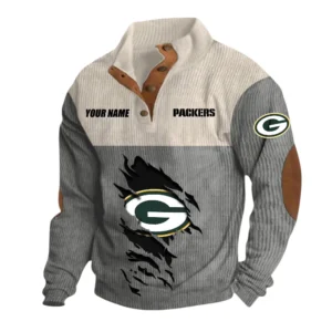 Green Bay Packers Fans Gift Men's Stand Up Collar Base Shirt, All Over Print Base Shirt For Sport Fan, Custom Name NFL142090625127 - Gray
