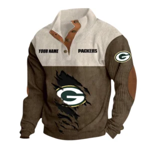 Green Bay Packers Fans Gift Men's Stand Up Collar Base Shirt, All Over Print Base Shirt For Sport Fan, Custom Name NFL142090625127 - Brown