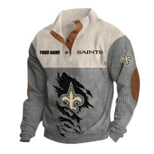 New Orleans Saints Fans Gift Men's Stand Up Collar Base Shirt, All Over Print Base Shirt For Sport Fan, Custom Name NFL142090625128 - Gray