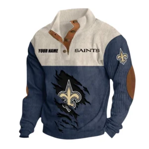 New Orleans Saints Fans Gift Men's Stand Up Collar Base Shirt, All Over Print Base Shirt For Sport Fan, Custom Name NFL142090625128 - Navy Blue