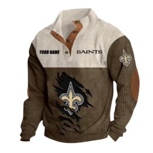 New Orleans Saints Fans Gift Men's Stand Up Collar Base Shirt, All Over Print Base Shirt For Sport Fan, Custom Name NFL142090625128 - Brown