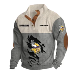 Minnesota Vikings Fans Gift Men's Stand Up Collar Base Shirt, All Over Print Base Shirt For Sport Fan, Custom Name NFL142090625129 - Gray
