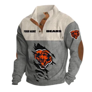 Chicago Bears Fans Gift Men's Stand Up Collar Base Shirt, All Over Print Base Shirt For Sport Fan, Custom Name NFL142090625130 - Gray