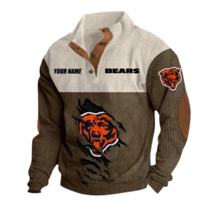 Chicago Bears Fans Gift Men's Stand Up Collar Base Shirt, All Over Print Base Shirt For Sport Fan, Custom Name NFL142090625130 - Brown