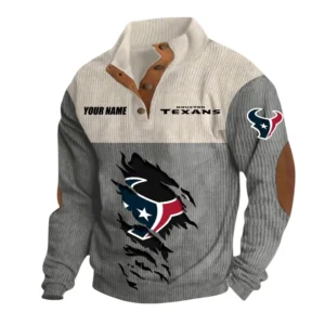 Houston Texans Fans Gift Men's Stand Up Collar Base Shirt, All Over Print Base Shirt For Sport Fan, Custom Name NFL142090625131 - Gray