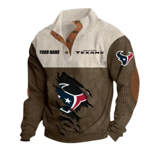 Houston Texans Fans Gift Men's Stand Up Collar Base Shirt, All Over Print Base Shirt For Sport Fan, Custom Name NFL142090625131 - Brown