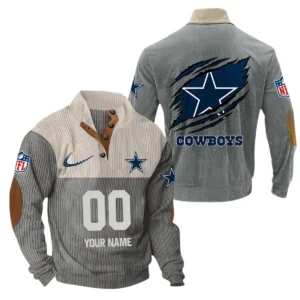 Dallas Cowboys Fans Gift Men's Stand Up Collar Base Shirt, All Over Print Base Shirt For Sport Fan, Custom Name NFL143090625101 - Gray