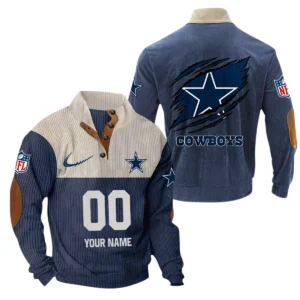 Dallas Cowboys Fans Gift Men's Stand Up Collar Base Shirt, All Over Print Base Shirt For Sport Fan, Custom Name NFL143090625101 - Navy Blue