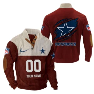 Dallas Cowboys Fans Gift Men's Stand Up Collar Base Shirt, All Over Print Base Shirt For Sport Fan, Custom Name NFL143090625101 - Dark Red