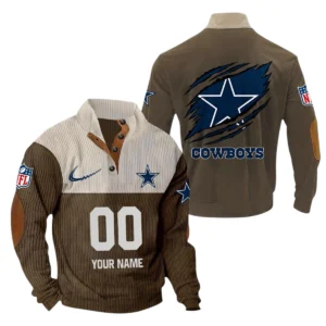 Dallas Cowboys Fans Gift Men's Stand Up Collar Base Shirt, All Over Print Base Shirt For Sport Fan, Custom Name NFL143090625101 - Brown