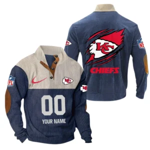 Kansas City Chiefs Fans Gift Men's Stand Up Collar Base Shirt, All Over Print Base Shirt For Sport Fan, Custom Name NFL143090625102 - Navy Blue