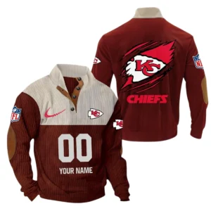 Kansas City Chiefs Fans Gift Men's Stand Up Collar Base Shirt, All Over Print Base Shirt For Sport Fan, Custom Name NFL143090625102 - Dark Red