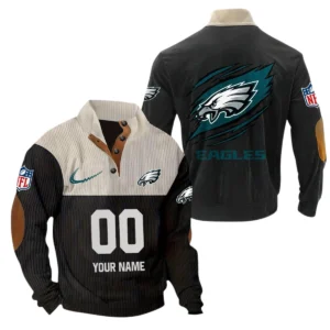Philadelphia Eagles Fans Gift Men's Stand Up Collar Base Shirt, All Over Print Base Shirt For Sport Fan, Custom Name NFL143090625103 - Black