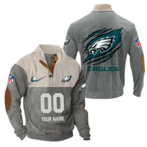 Philadelphia Eagles Fans Gift Men's Stand Up Collar Base Shirt, All Over Print Base Shirt For Sport Fan, Custom Name NFL143090625103 - Gray