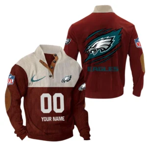 Philadelphia Eagles Fans Gift Men's Stand Up Collar Base Shirt, All Over Print Base Shirt For Sport Fan, Custom Name NFL143090625103 - Dark Red
