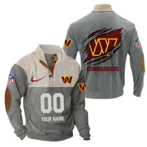 Washington Commanders Fans Gift Men's Stand Up Collar Base Shirt, All Over Print Base Shirt For Sport Fan, Custom Name NFL143090625104 - Gray