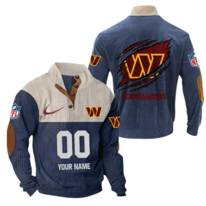 Washington Commanders Fans Gift Men's Stand Up Collar Base Shirt, All Over Print Base Shirt For Sport Fan, Custom Name NFL143090625104 - Navy Blue