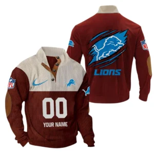 Detroit Lions Fans Gift Men's Stand Up Collar Base Shirt, All Over Print Base Shirt For Sport Fan, Custom Name NFL143090625106 - Dark Red