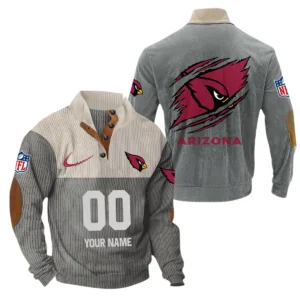 Arizona Cardinals Fans Gift Men's Stand Up Collar Base Shirt, All Over Print Base Shirt For Sport Fan, Custom Name NFL143090625109 - Gray