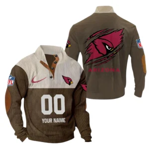 Arizona Cardinals Fans Gift Men's Stand Up Collar Base Shirt, All Over Print Base Shirt For Sport Fan, Custom Name NFL143090625109 - Brown