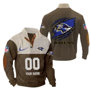 Baltimore Ravens Fans Gift Men's Stand Up Collar Base Shirt, All Over Print Base Shirt For Sport Fan, Custom Name NFL143090625110 - Brown