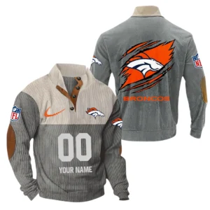 Denver Broncos Fans Gift Men's Stand Up Collar Base Shirt, All Over Print Base Shirt For Sport Fan, Custom Name NFL143090625111 - Gray