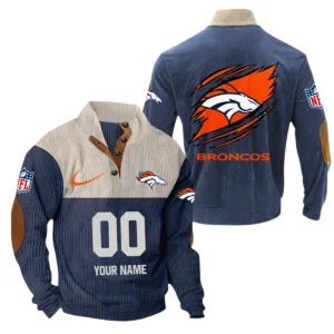Denver Broncos Fans Gift Men's Stand Up Collar Base Shirt, All Over Print Base Shirt For Sport Fan, Custom Name NFL143090625111 - Navy Blue