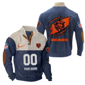 Chicago Bears Fans Gift Men's Stand Up Collar Base Shirt, All Over Print Base Shirt For Sport Fan, Custom Name NFL143090625112 - Navy Blue