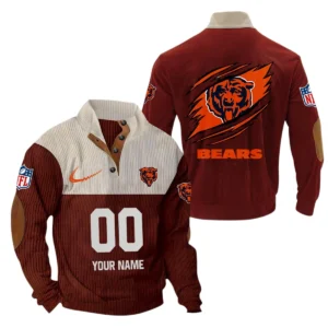 Chicago Bears Fans Gift Men's Stand Up Collar Base Shirt, All Over Print Base Shirt For Sport Fan, Custom Name NFL143090625112 - Dark Red