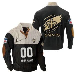 New Orleans Saints Fans Gift Men's Stand Up Collar Base Shirt, All Over Print Base Shirt For Sport Fan, Custom Name NFL143090625113 - Black
