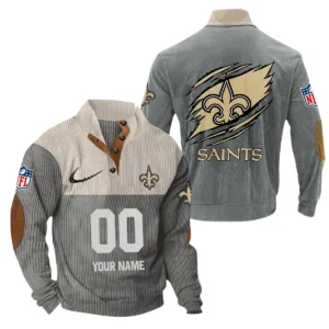 New Orleans Saints Fans Gift Men's Stand Up Collar Base Shirt, All Over Print Base Shirt For Sport Fan, Custom Name NFL143090625113 - Gray