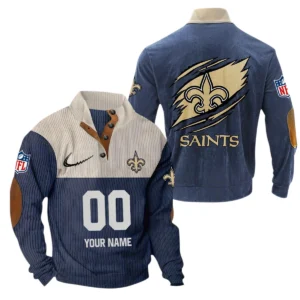 New Orleans Saints Fans Gift Men's Stand Up Collar Base Shirt, All Over Print Base Shirt For Sport Fan, Custom Name NFL143090625113 - Navy Blue