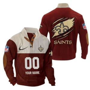 New Orleans Saints Fans Gift Men's Stand Up Collar Base Shirt, All Over Print Base Shirt For Sport Fan, Custom Name NFL143090625113 - Dark Red