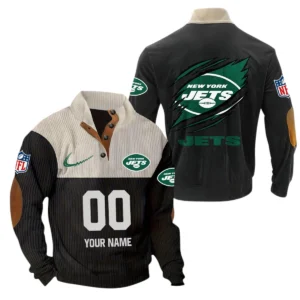 New York Jets Fans Gift Men's Stand Up Collar Base Shirt, All Over Print Base Shirt For Sport Fan, Custom Name NFL143090625114 - Black
