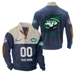 New York Jets Fans Gift Men's Stand Up Collar Base Shirt, All Over Print Base Shirt For Sport Fan, Custom Name NFL143090625114 - Navy Blue
