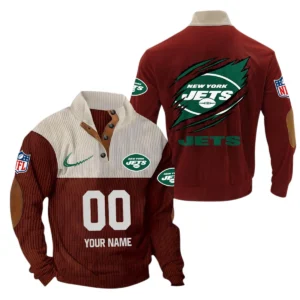 New York Jets Fans Gift Men's Stand Up Collar Base Shirt, All Over Print Base Shirt For Sport Fan, Custom Name NFL143090625114 - Dark Red